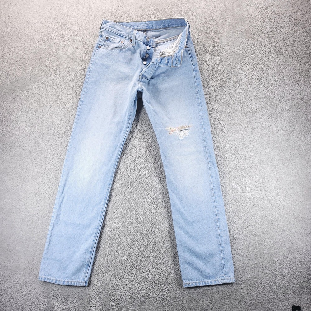 Levis 501 Jeans Womens 27 Blue Straight Light Wash Button Fly 150th Floral